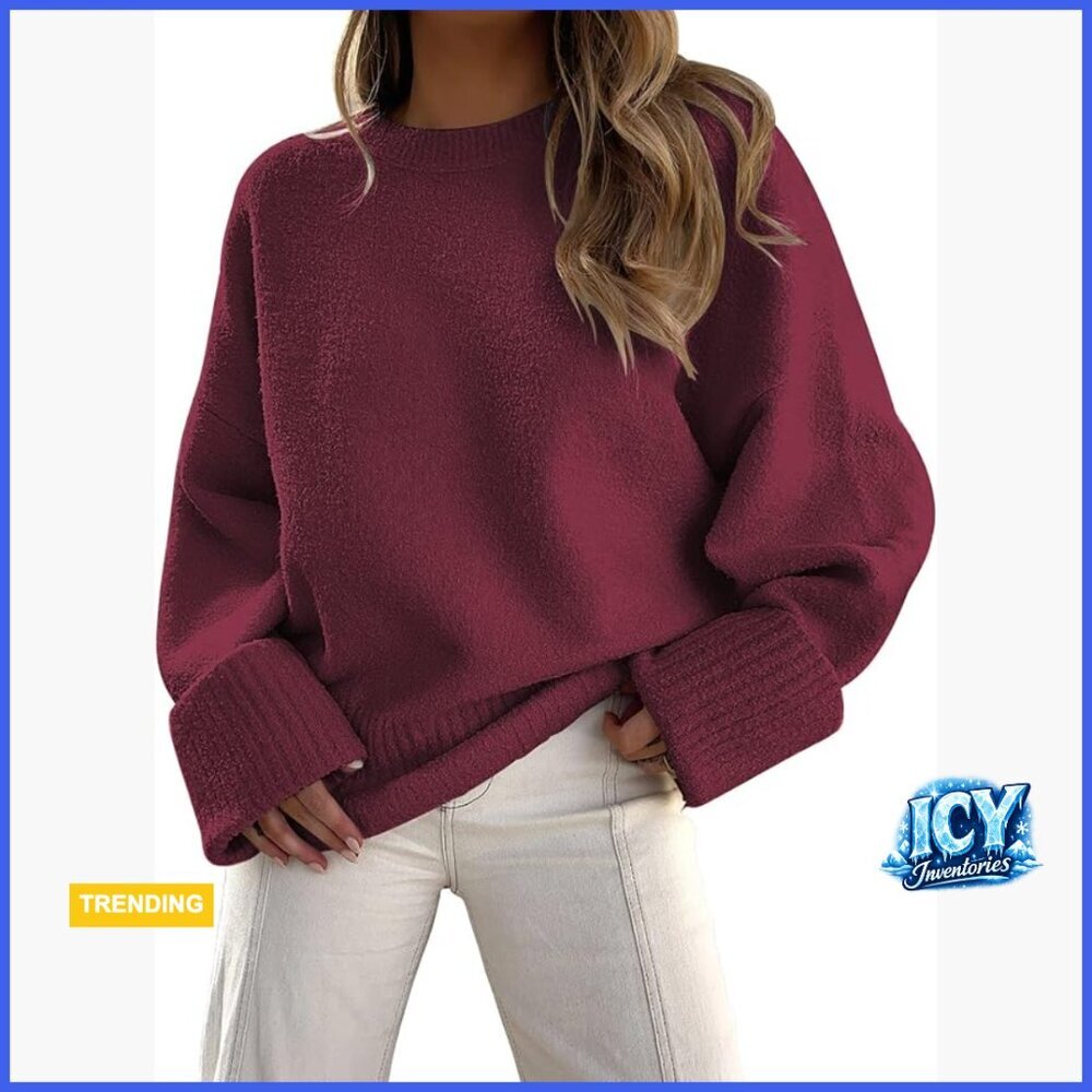 Fuzzy Chunky Pullover Sweater, Oversized Warm Winter Sweater